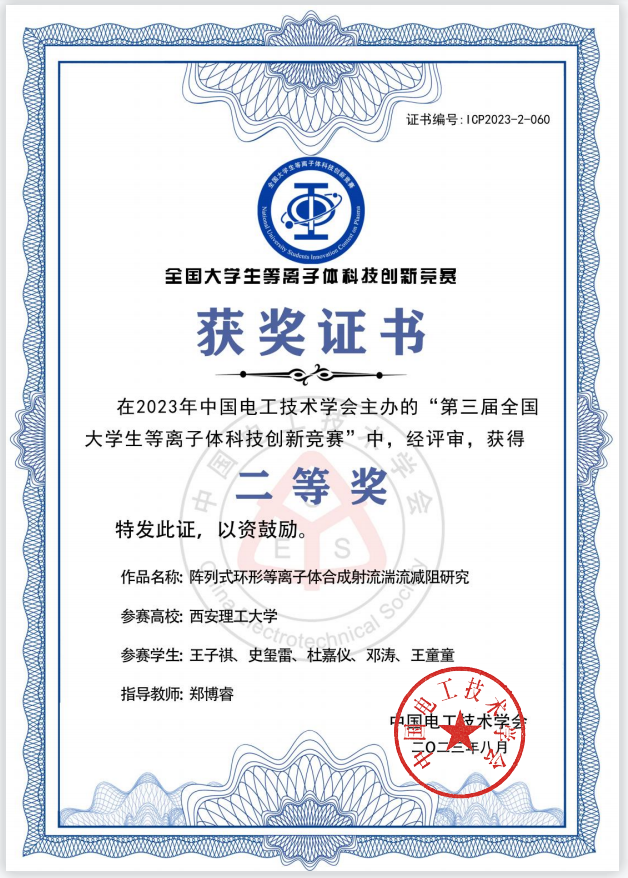 全国老员工等离子体科技创新竞赛二等奖